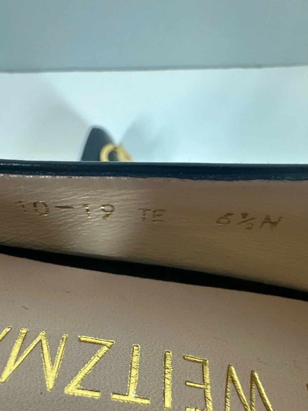 Stuart Weitzman 6.5 Anicia Black Leather Flats with Gold Buckle Accent